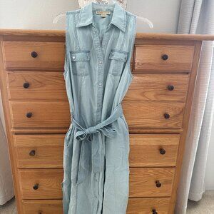 MICHAEL Michael Kors Sky Blue Denim Belted Denim Midi Dress NWOT Large
